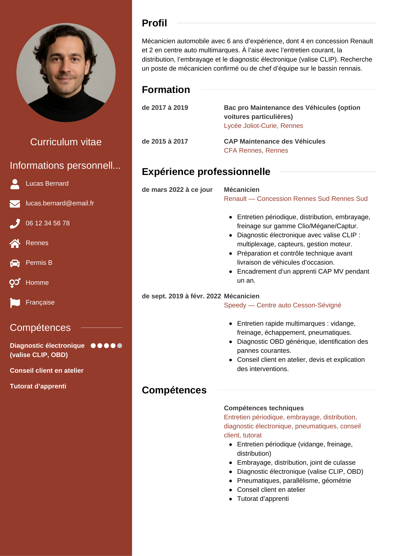 Exemple de CV mécanicien automobile