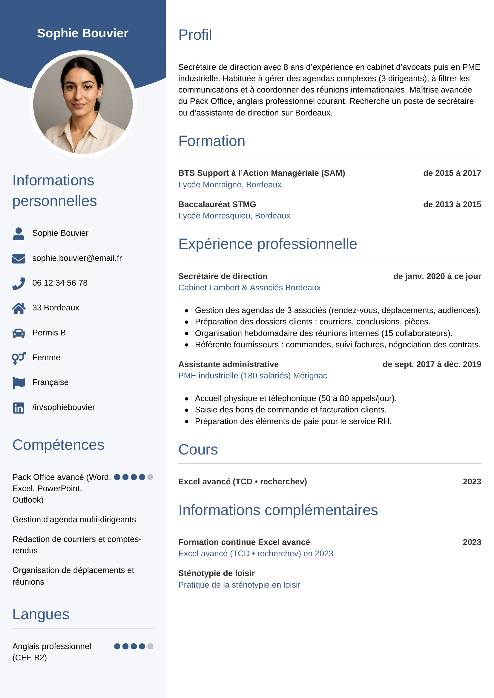 CV secrétaire — modèle circulaire