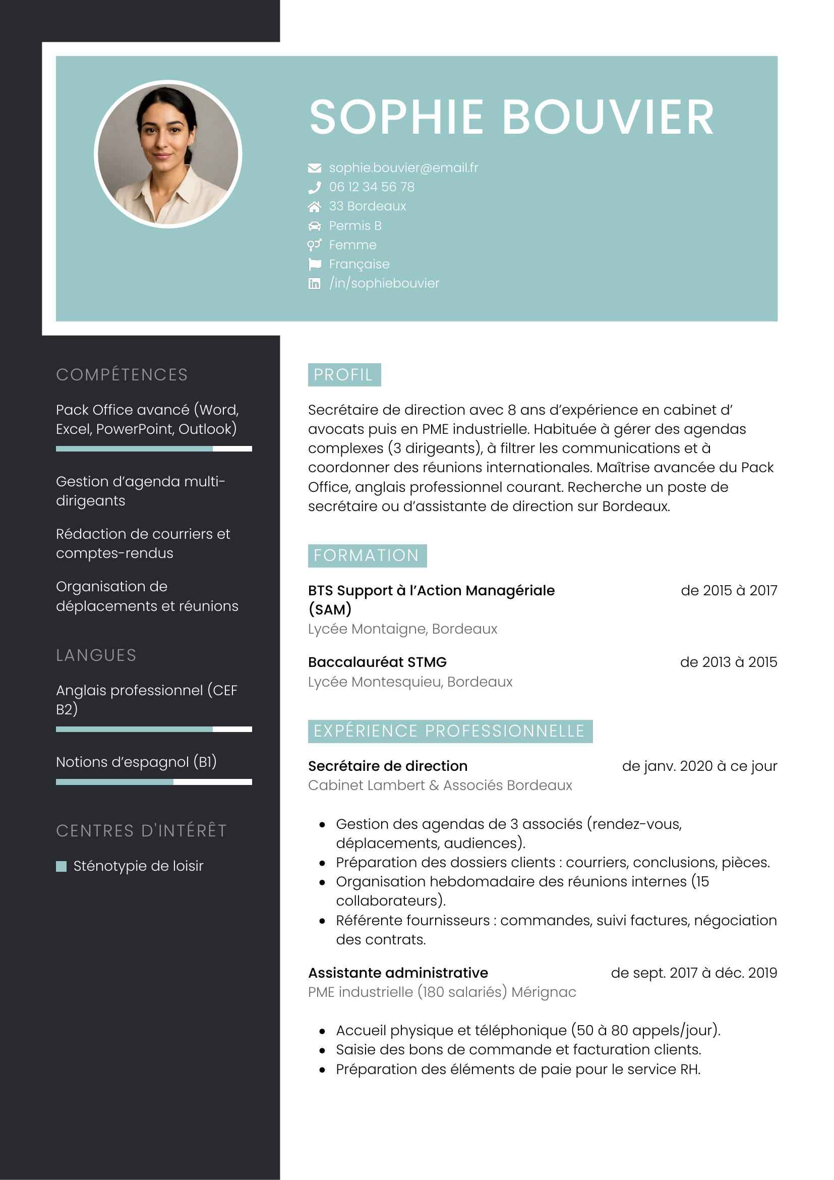 CV secrétaire — modèle élégant