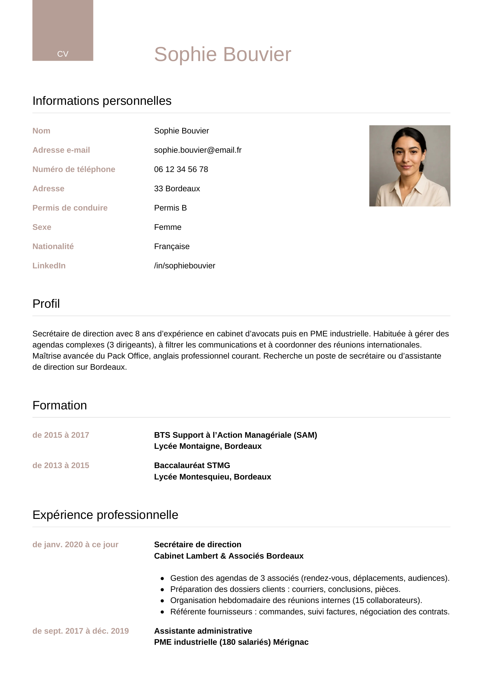 Modèle CV luxe pour secretaire