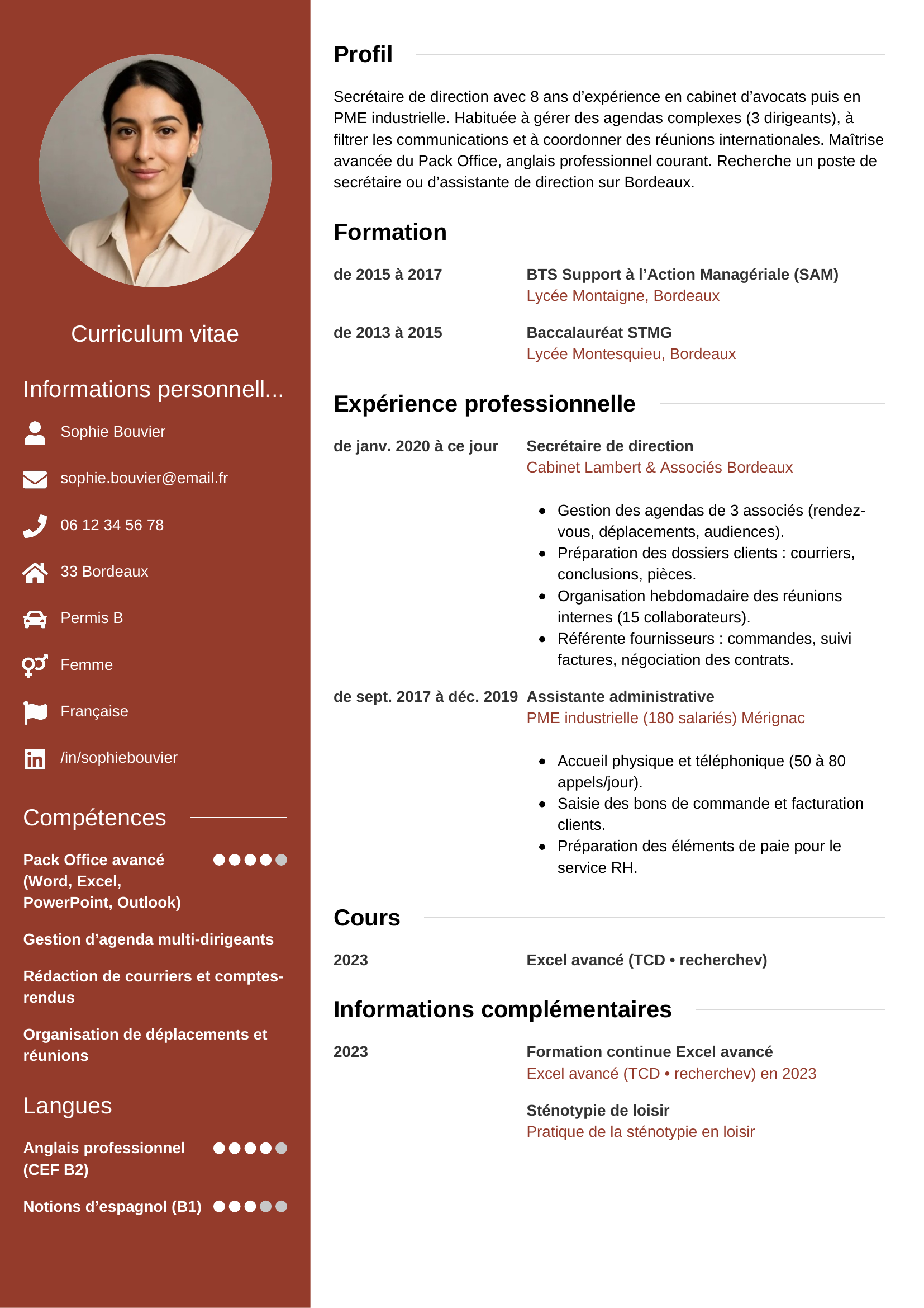 Exemple de CV secrétaire