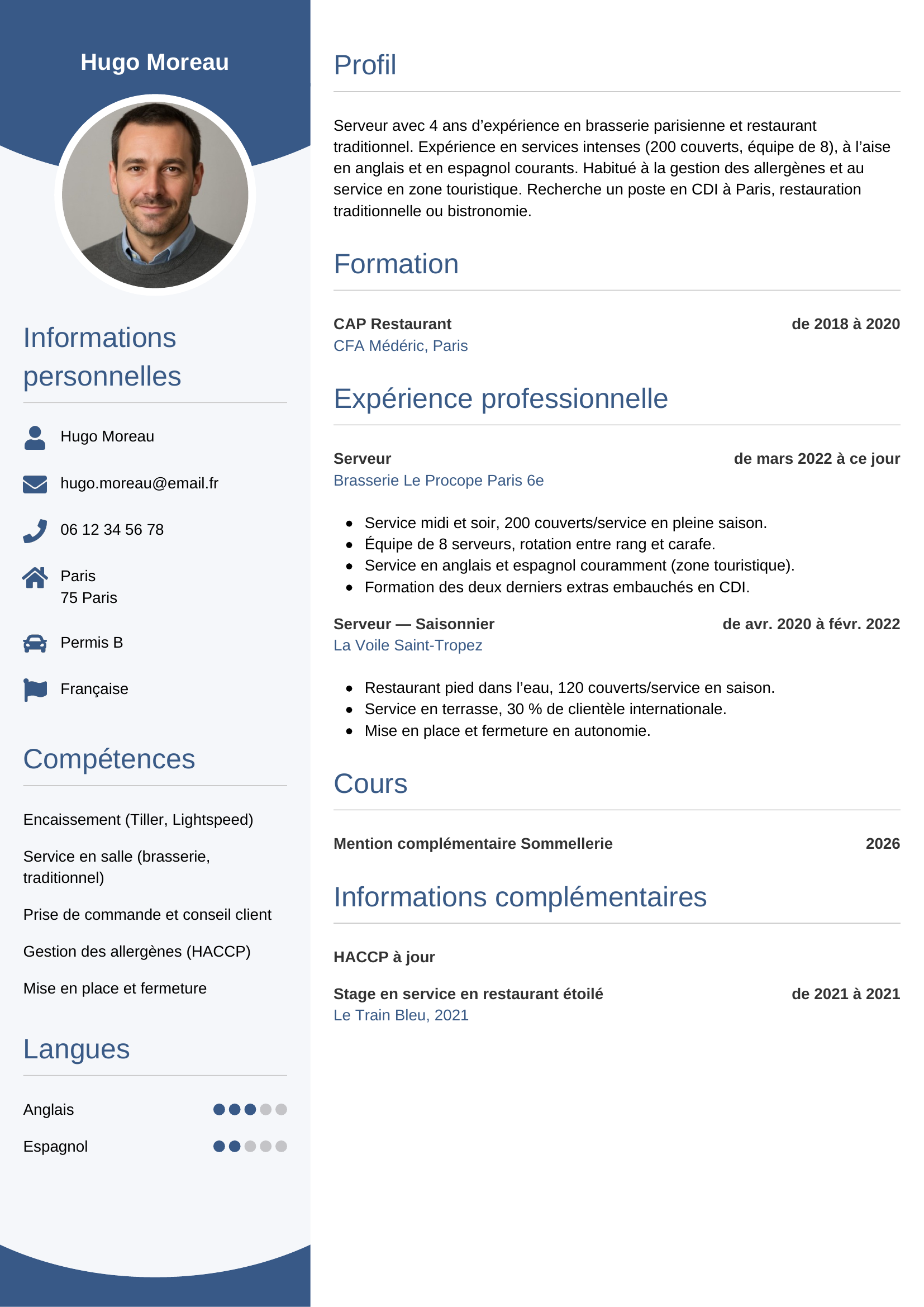 Modèle CV circulaire pour serveur
