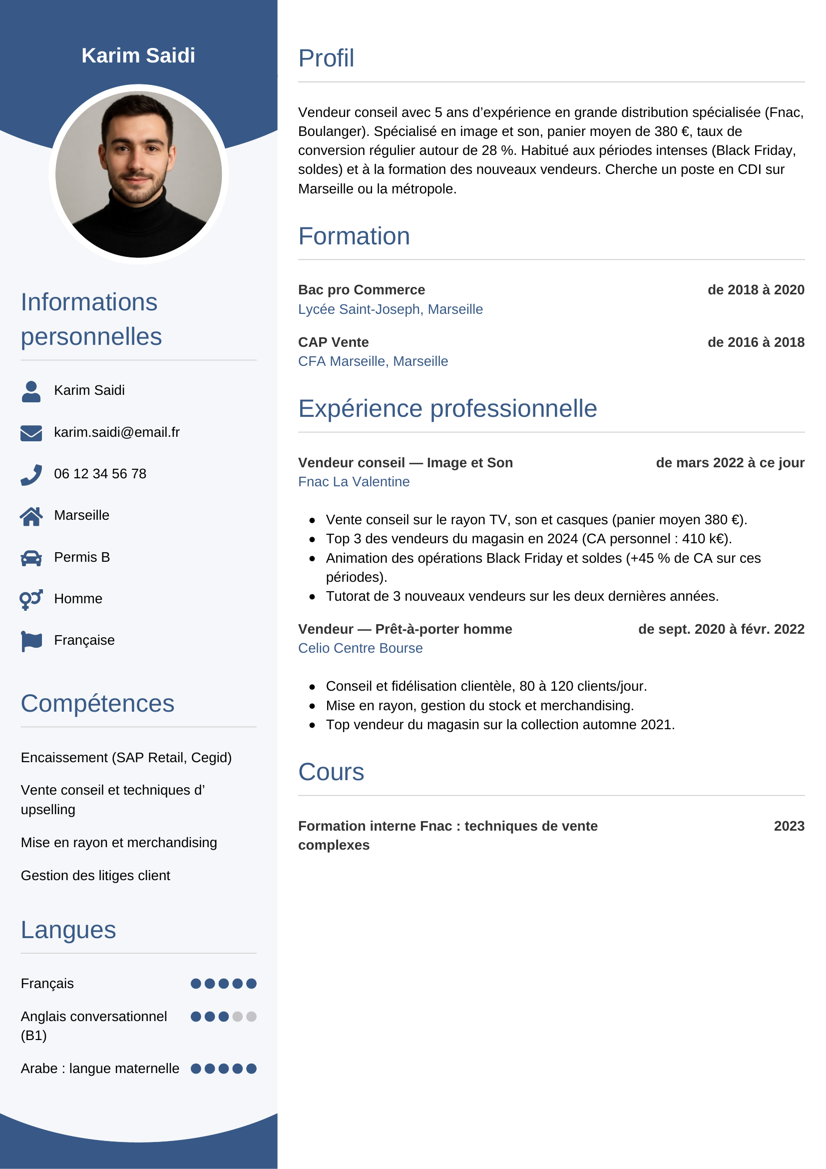 CV vendeur — modèle circulaire