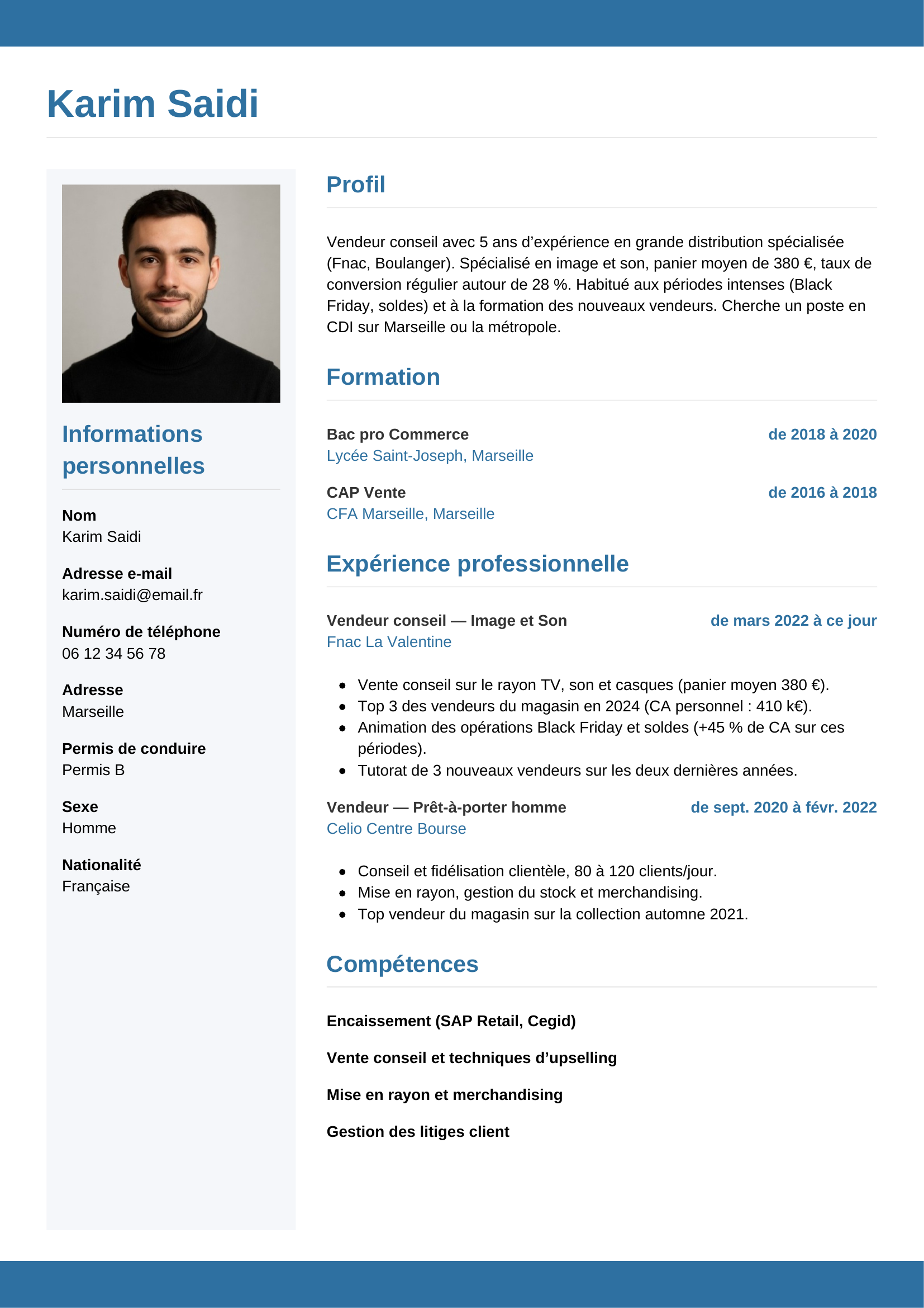 CV vendeur — modèle horizontal