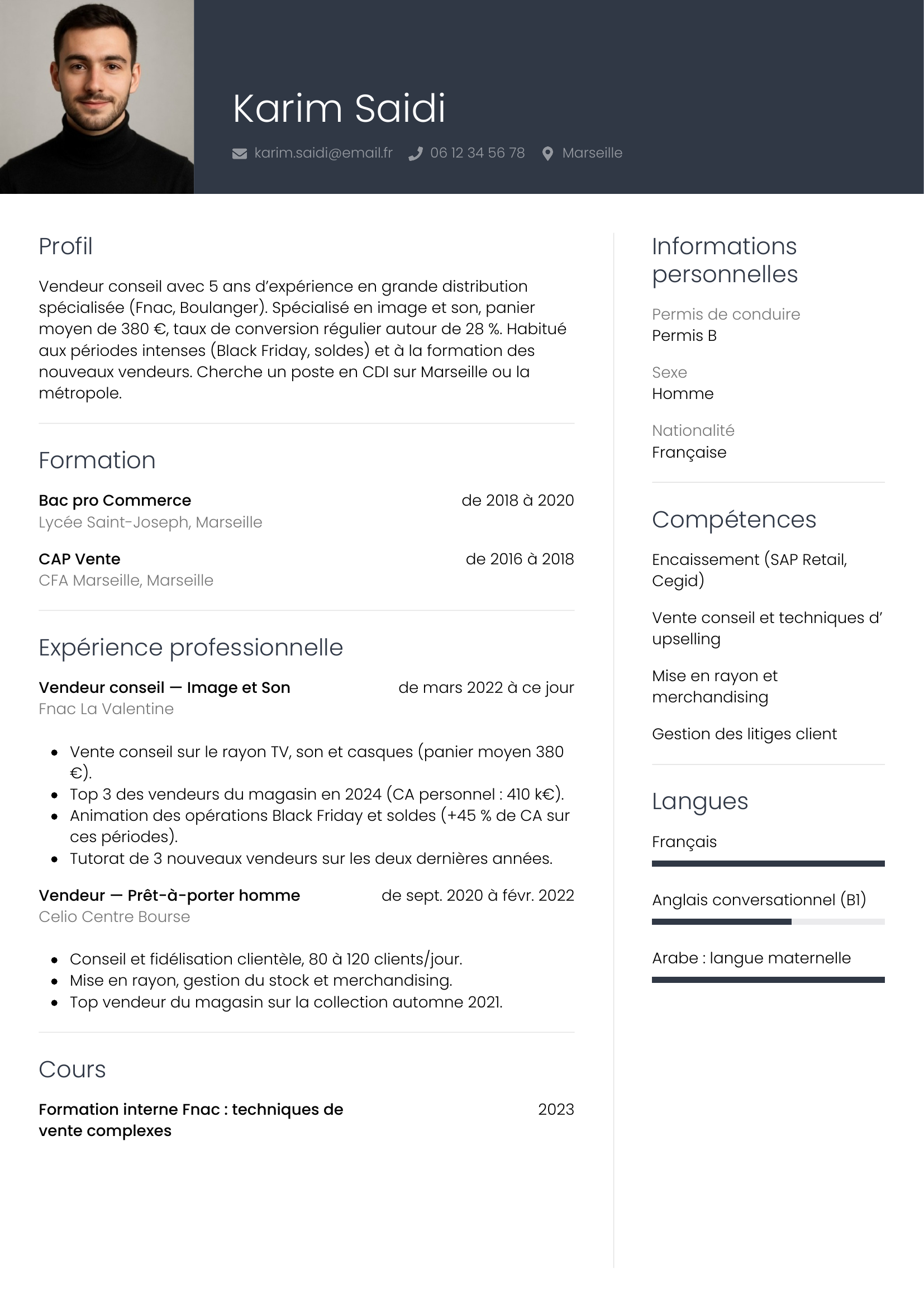 CV vendeur — modèle professionnel