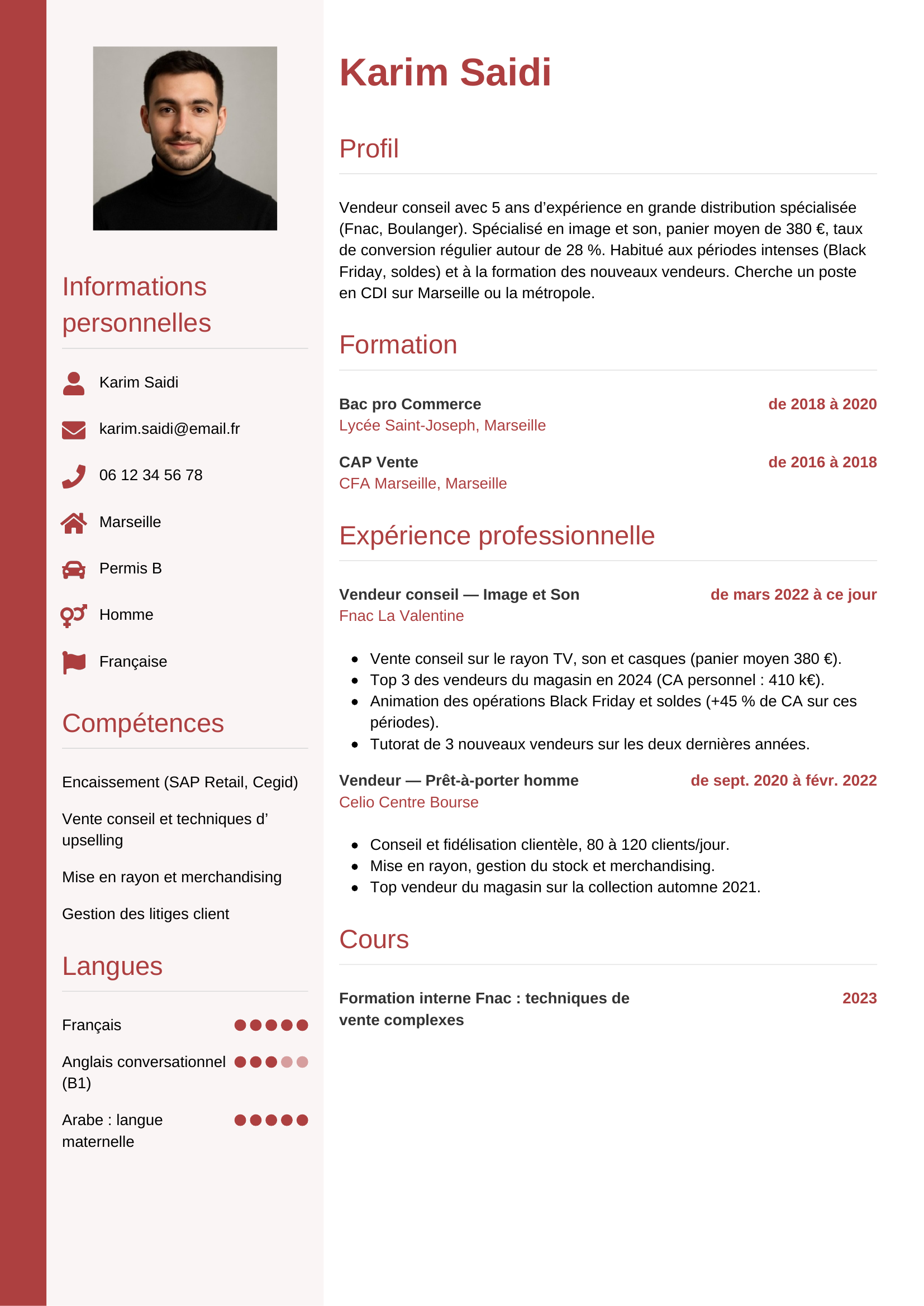CV vendeur — modèle vertical